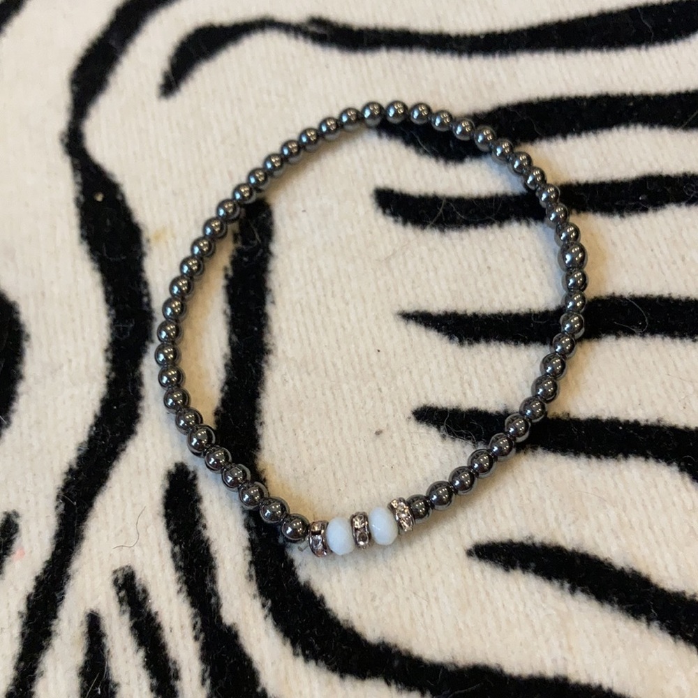 Stackable Gunmetal Beaded Bracelets. One Druzy Ch… - image 3